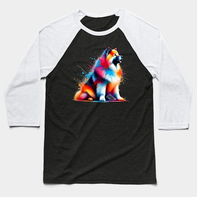 Vibrant Eurasier Dog in Colorful Splashed Paint Style Baseball T-Shirt by ArtRUs